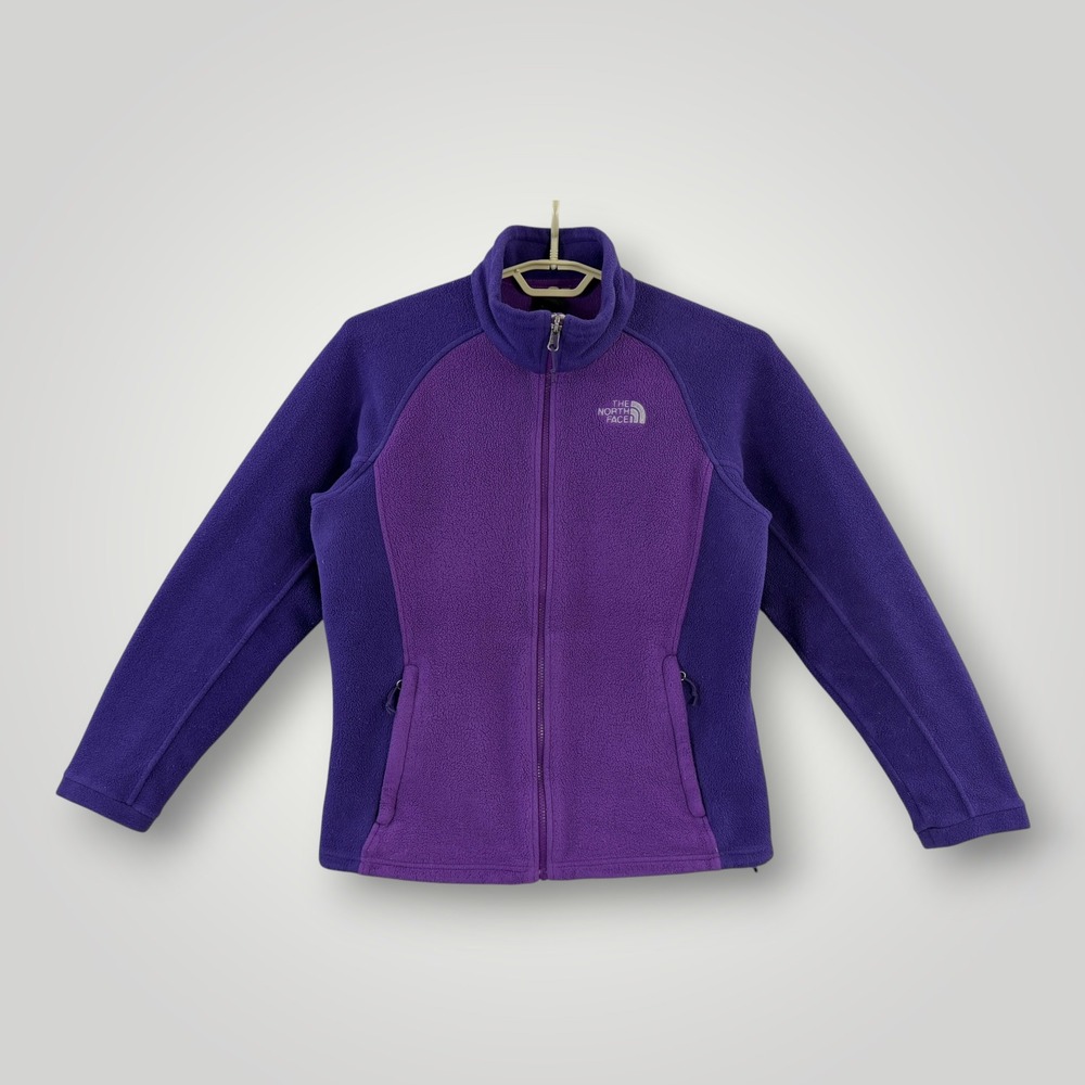 The North Face Womens L Full Zip Fleece Jacket Purple Two Tone Mock Neck